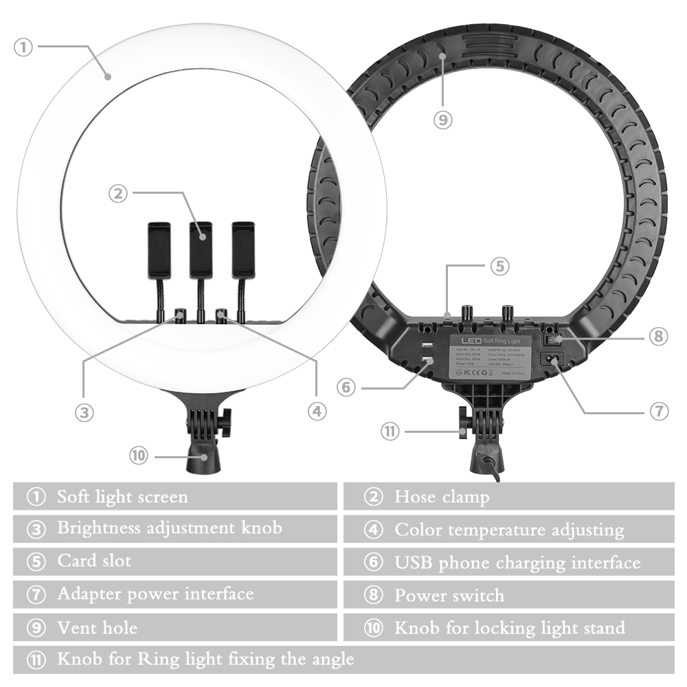 SH 18 Inch Knob Ring Light LED - Photography Lighting Overhead reseña y precio